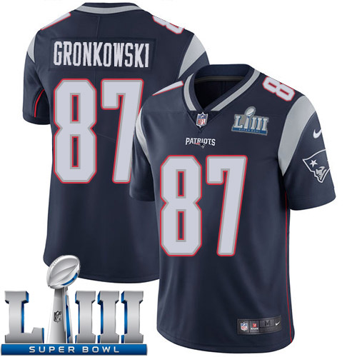 Men New England Patriots #87 Gronkowski blue Nike Vapor Untouchable Limited 2019 Super Bowl LIII NFL Jerseys->new england patriots->NFL Jersey